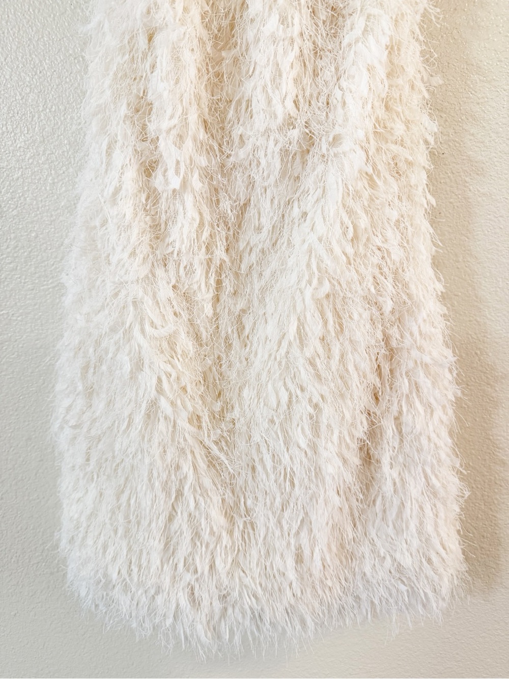 Zara Halter Feather Textured Shag Fringe White Ivory Mini Dress Size Medium - Picture 14 of 14
